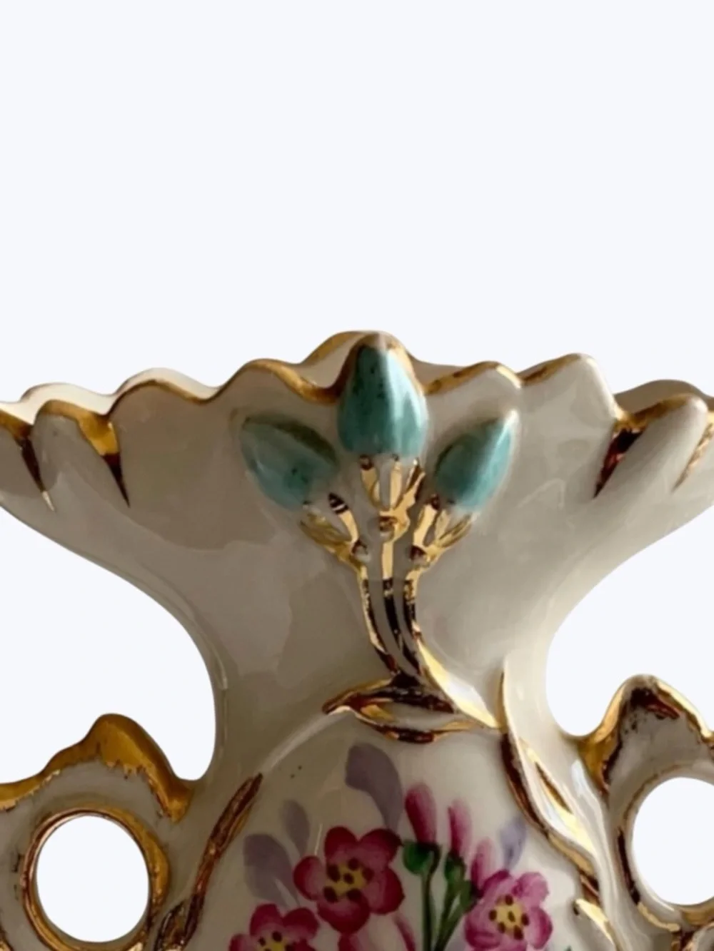 Vintage Weisley Porcelain Double Handle Floral Bud Vase - Picture 7 of 8